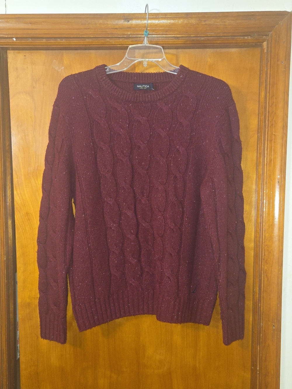 Nautica Men's Cable Crewneck Sweater - Wine